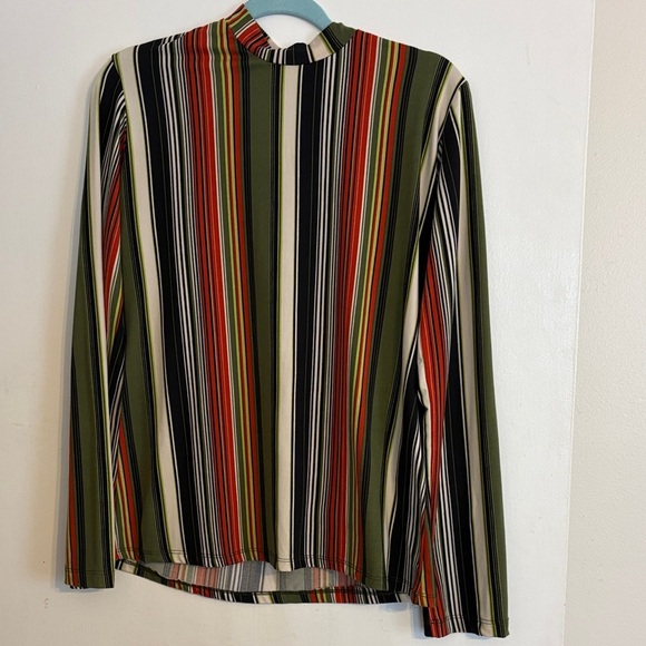 Love Nation Tops - Love Nation Olive Multi-Stripe Mock Neck Long Sleeve Top. Size L